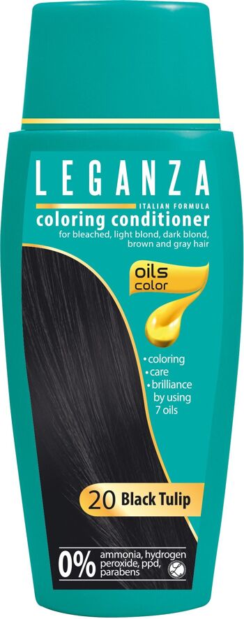 Après-shampoing colorant Leganza - Couleur Tulipe Noire / Noir - Huiles 100% naturelles - 0% Peroxyde d'hydrogène / PPD / Ammoniaque 1