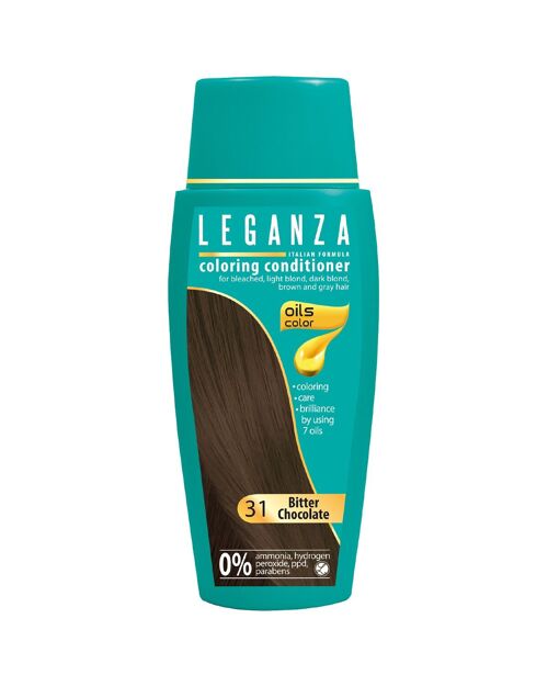 Leganza Coloring Conditioner - Color Bitter Chocolate / Chocolate Brown - 100% Natural Oils - 0% Hydrogen Peroxide / PPD / Ammonia