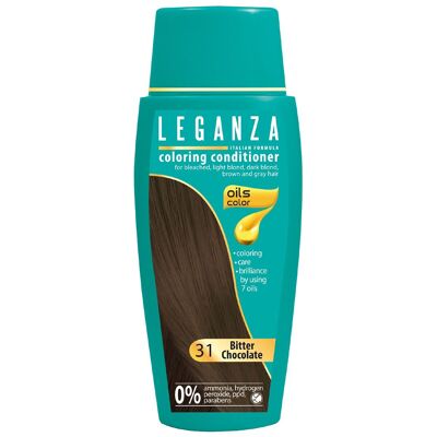 Acondicionador Colorante Leganza - Color Chocolate Amargo / Marrón Chocolate - Aceites 100% Naturales - 0% Peróxido de Hidrógeno / PPD / Amoniaco
