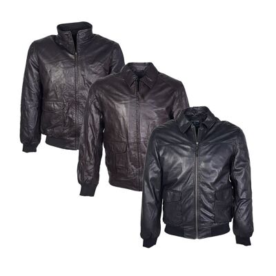 Mezcla de varias chaquetas de cuero Code en marrón oscuro y negro para hombre.