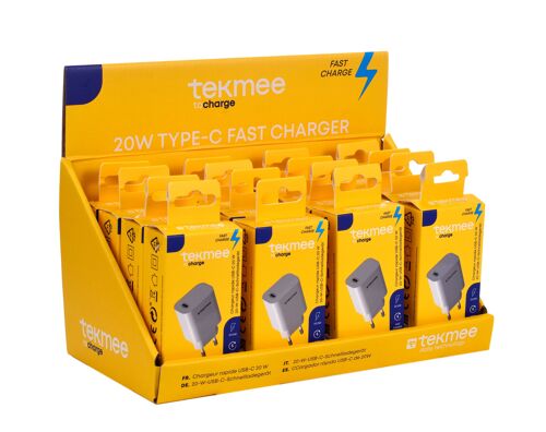 TEKMEE Présentoir de 16 chargeur mural  20W TYPE-C WALL CHARGER DISPL-16