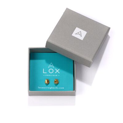 Lox Precious 925 Sterling Silver 24 Carat Gold Plated. 	 	1 pair. Secure clasp LOX earrings