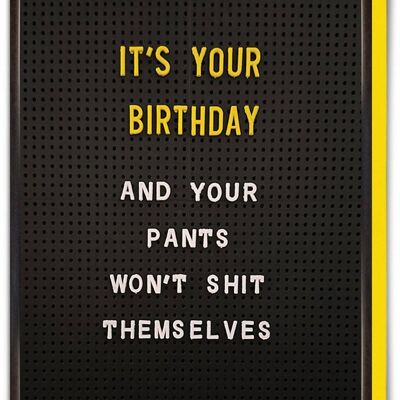 Tarjeta de cumpleaños grosera - Los pantalones se cagan solos