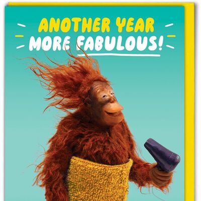 Divertente biglietto di auguri di compleanno con orango, un altro anno più favoloso