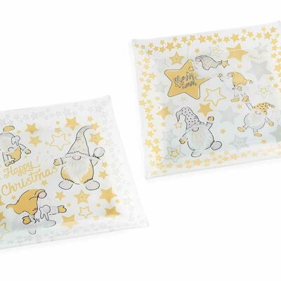 Square Christmas glass plates decorated with 'Star Gnome' design by 14zero3