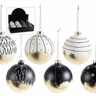 Palline in vetro per albero di Natale con decorazioni oro e nero in espositore