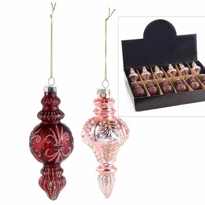 Decorazioni natalizie in vetro colorato e glitter in espositore