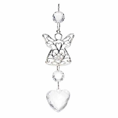 Glass effect hanging decorations with metal angel and heart