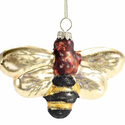 Colored glass bees with gold glitter for hanging