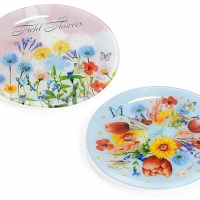 Assiettes rondes en verre décorées "Fleurs sauvages" 14zero3