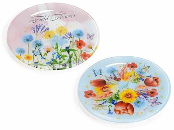 Assiettes rondes en verre décorées "Fleurs sauvages" 14zero3