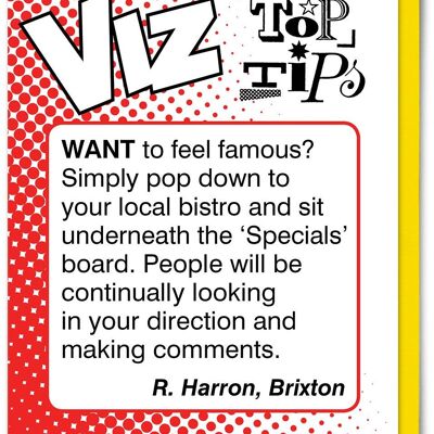 Funny Birthday Card - Feel Famous Viz Top Tips