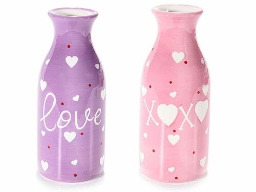 Vasetti a bottiglia in ceramica colorata con scitte e decorazioni ''Amore Love''