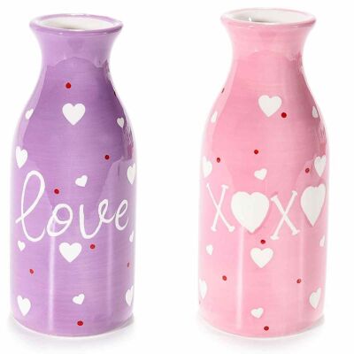 Farbige Keramikflaschengläser mit „Amore Love“-Schriftzügen und Dekorationen