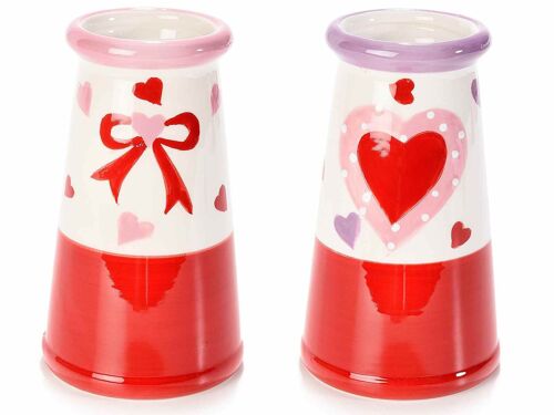 Vasetti in ceramica lucida colorata con decori fiocchi e cuore