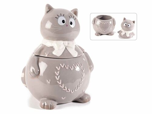 Contenitori a forma di gatto in ceramica con decorazioni a cuore