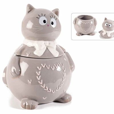 Ceramic cat-shaped containers with heart decorations