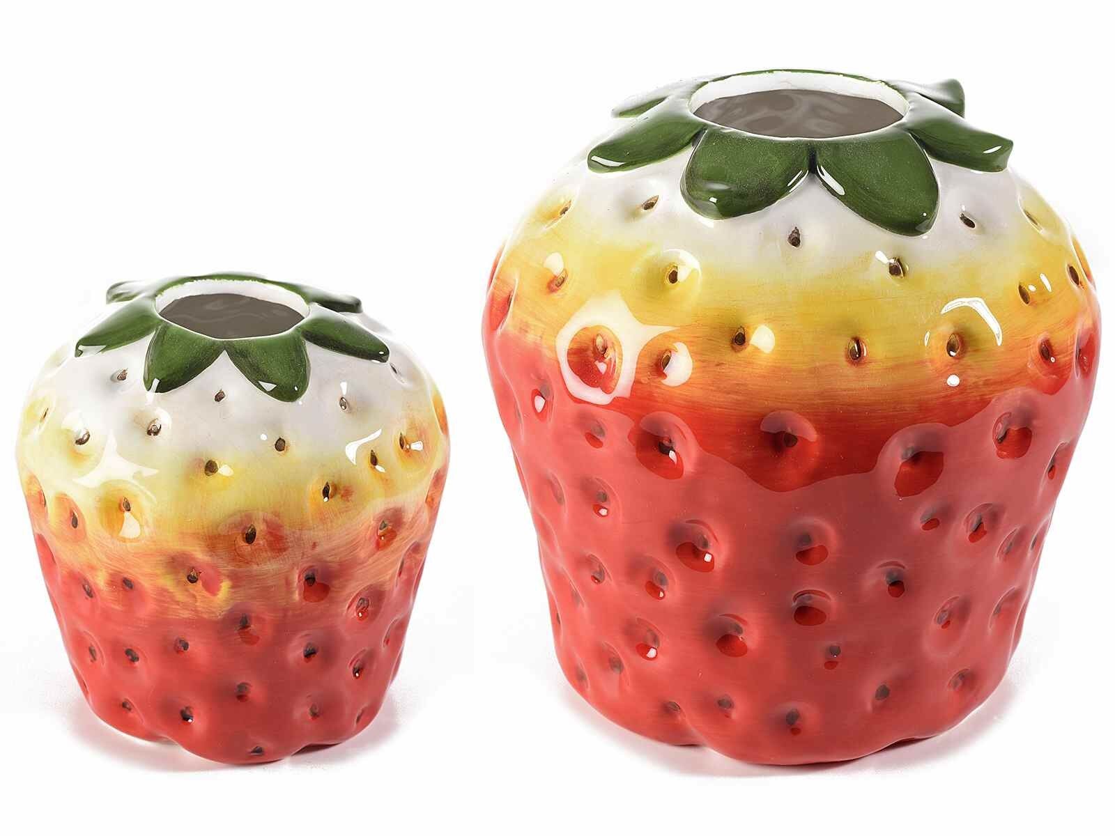 Erdbeervasen aus glänzender Keramik im 2er-Set