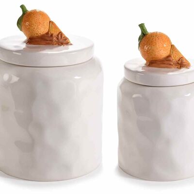 Ceramic jars with orange and cinnamon decorations in a set of two