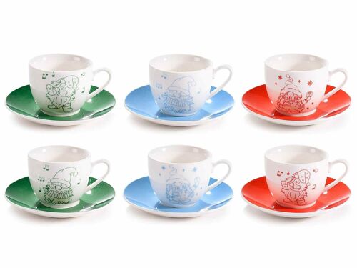 Tazzine da caffè in ceramica colorata con piattino design "Gnometti" 14zero3