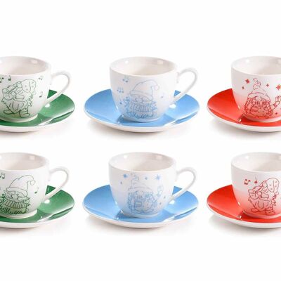 Colored ceramic coffee cups with saucer "Gnometti" design 14zero3