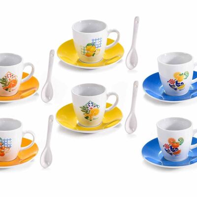 Tazas de café de cerámica con platillo y cucharilla diseño cítrico mediterráneo diseño 14zero3