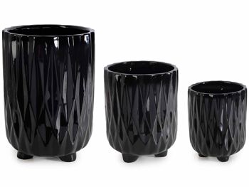 Vases en céramique noire polie travaillés en lot de 3 pièces