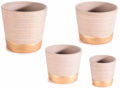 Vasi zigrinati in ceramica con finiture e base dorata in set da 4 pezzi