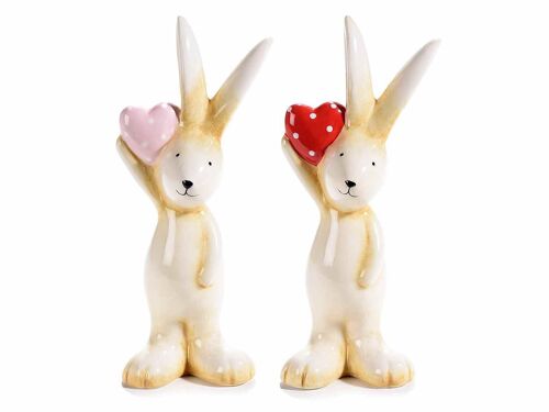 Coniglietto in ceramica lucida con cuore a pois da appoggiare