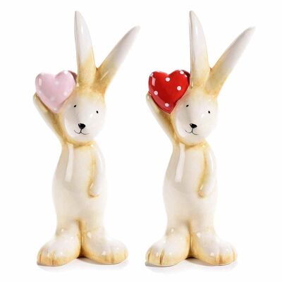 Coniglietto in ceramica lucida con cuore a pois da appoggiare