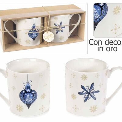 Porcelain Christmas mugs decorated with gold details in a gift box of 2 pcs