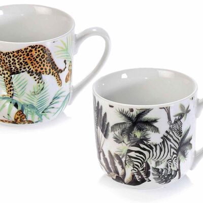 White porcelain mugs with Jungle decoration