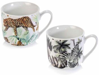 Mugs en porcelaine blanche à décor Jungle