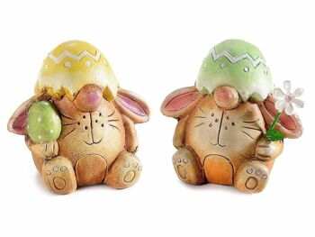 Lapins de Pâques décoratifs avec œufs en terre cuite colorés à poser