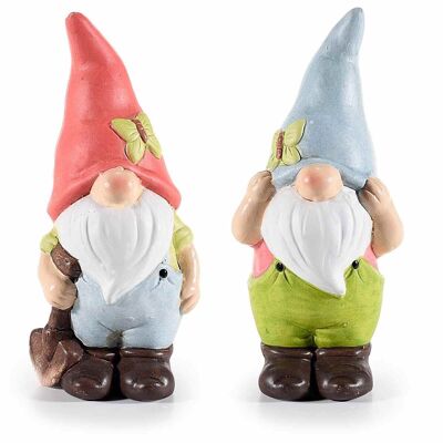 Colored terracotta gnomes with butterfly on the hat