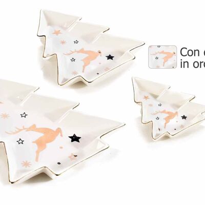 Piatti ad albero di Natale in ceramica con decori in oro in set da 3 pz