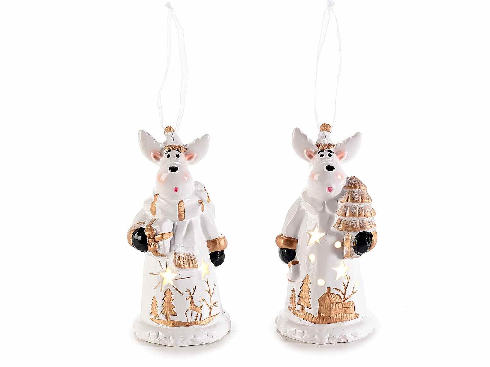 Renne natalizie luminose in ceramica da appendere con luci led