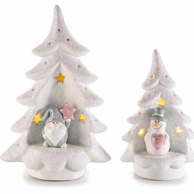 Luminous ceramic Christmas trees with glitter and Christmas character in a set of 2