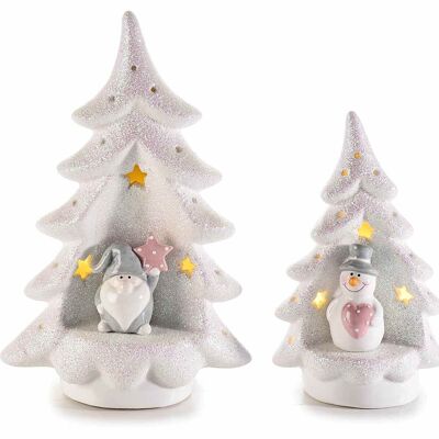 Alberi natalizi luminoso in ceramica con glitter e personaggio natalizio in set da 2 pz