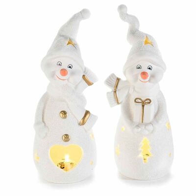 Snowmen in matt ceramic with glitter and LED lights
