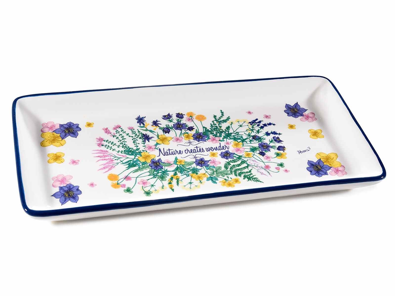 Rectangular plates in shiny ceramic with Erbe design 14zero3 decoration