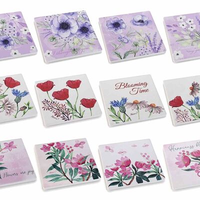 Coasters with flower print in matt ceramic and cork base in a pack of 4 pieces