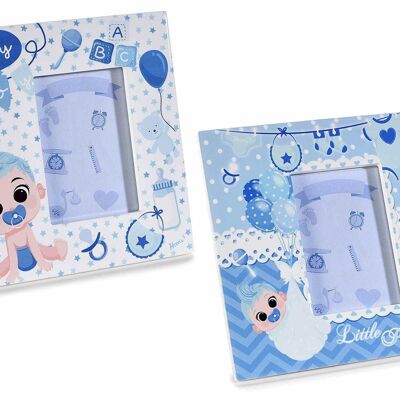 Blue baby birth photo frame with ''Baby Boy'' print in glossy ceramic design 14zero3