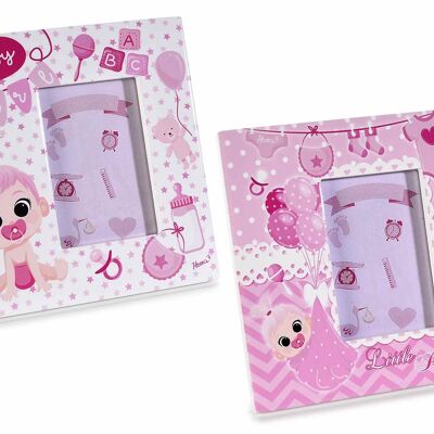 Rosa Baby-Geburtsfotorahmen mit „Baby Girl“-Aufdruck im glänzenden Keramikdesign 14zero3