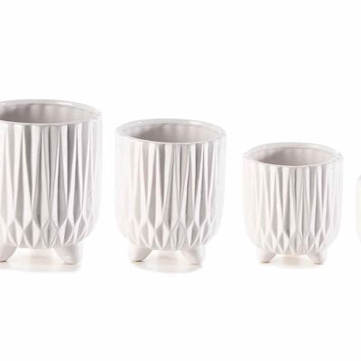 Vasi in ceramica bianca lucida con decori intagliati in set da 4 pezzi