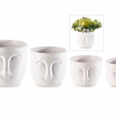 Ceramic vases with face decoration in a set of 4 pieces