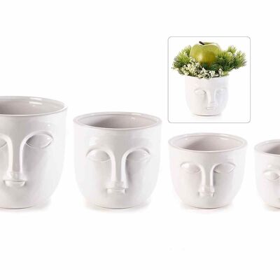 Vasi in ceramica con decoro volto in set da 4 pezzi