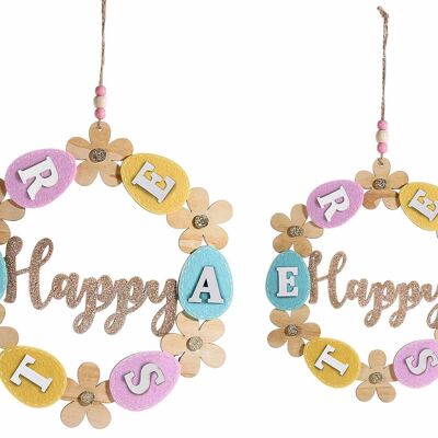 Wooden Easter wreaths with flowers "Happy Easter" to hang in a set of two pieces