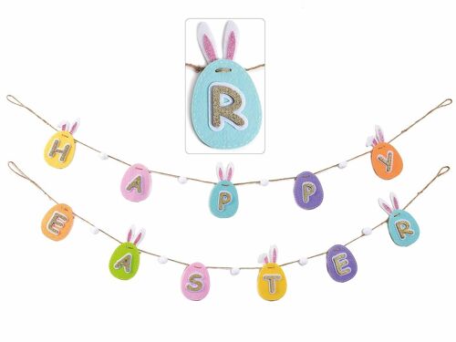 Festoni pasquali Happy Easter con uova e orecchie a coniglio da appendere in set da due pezzi