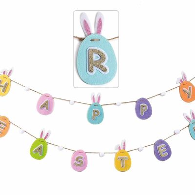 Banderoles Joyeuses Pâques avec œufs et oreilles de lapin à accrocher par lot de deux